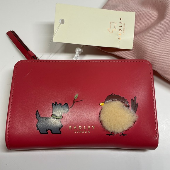 RADLEY LONDON Handbags - Radley London Red Leather Bifold Wallet Scottie Dog Robin Applique New With Tags